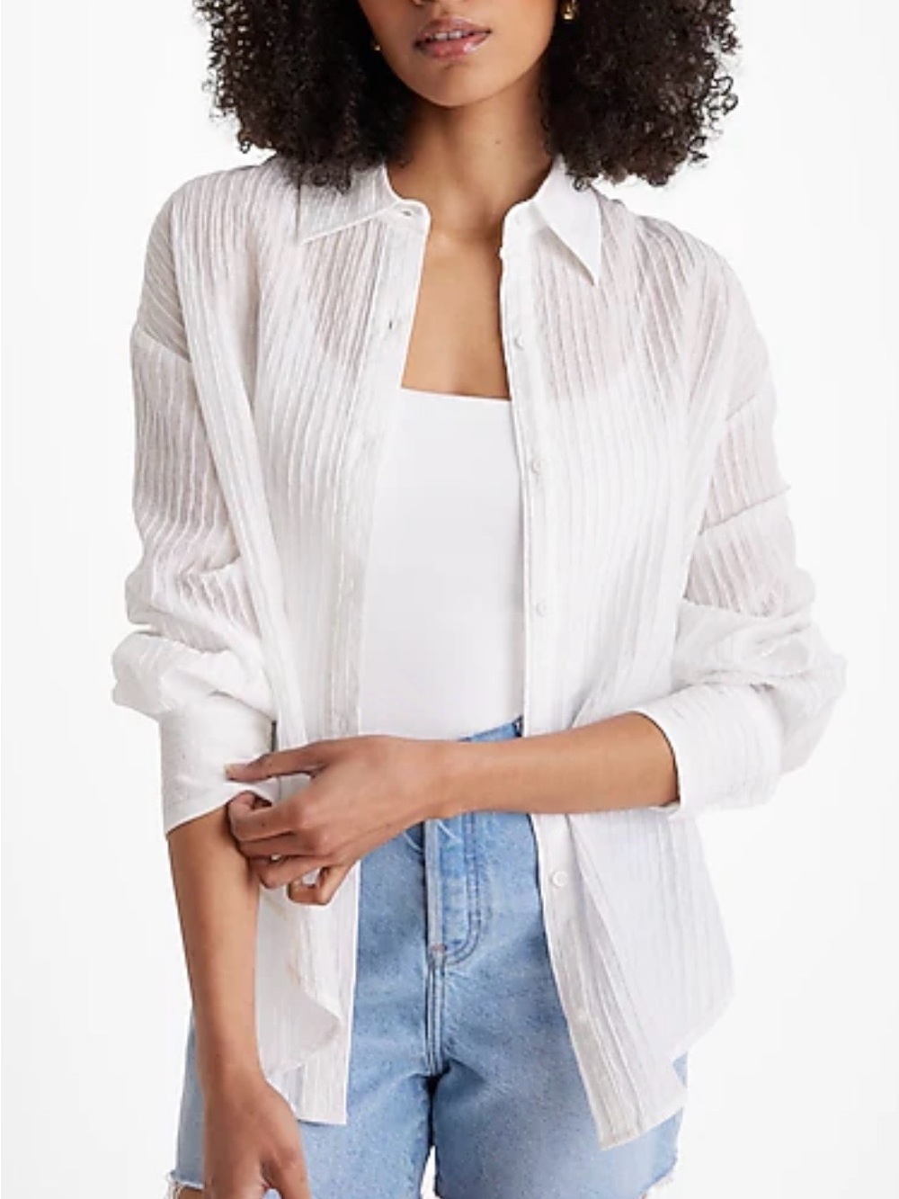 Express White Crinkle Button-Up Blouse